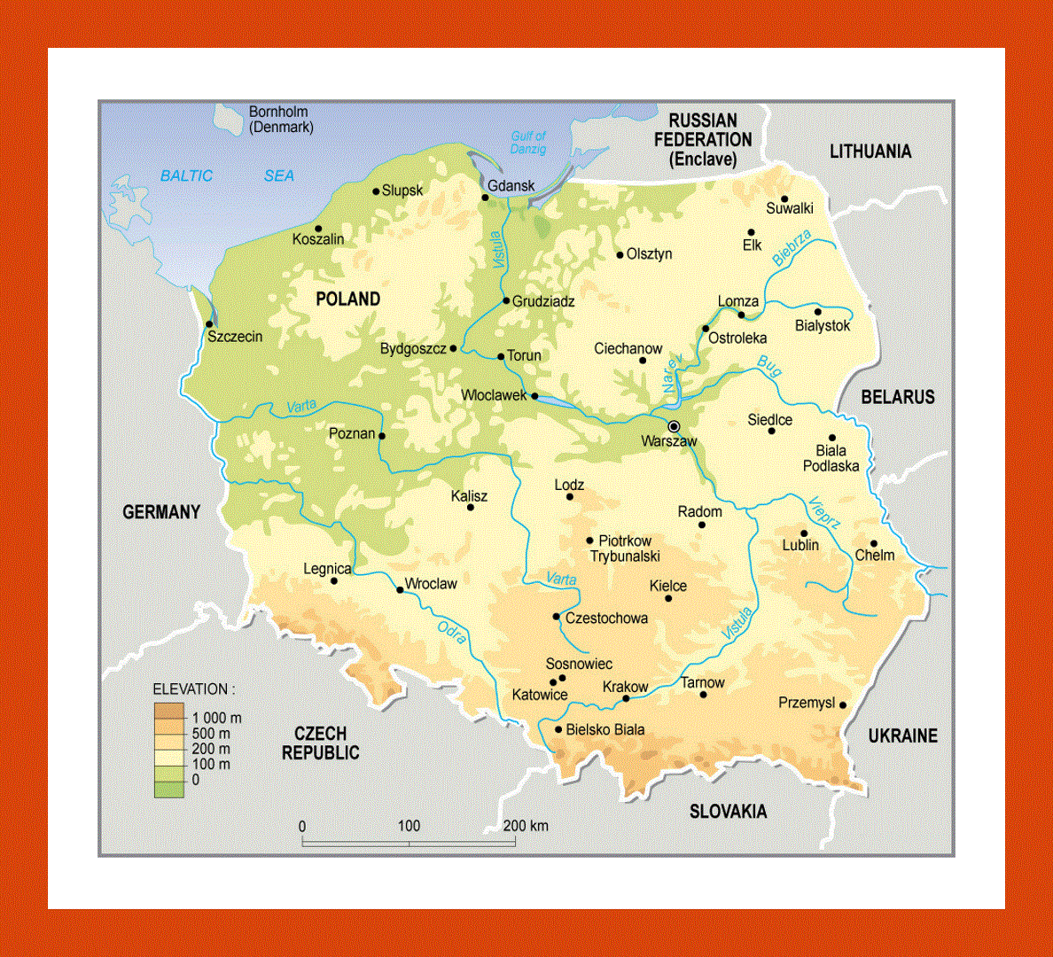Elevation map of Poland