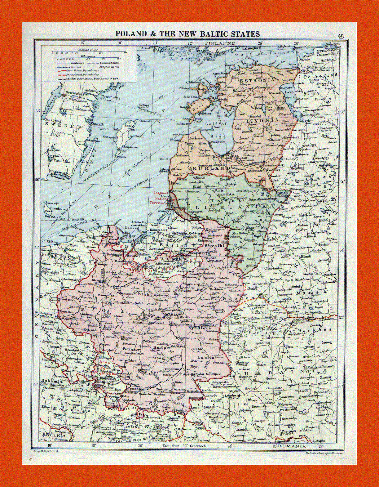 Old map of Poland and Baltic States - 1920