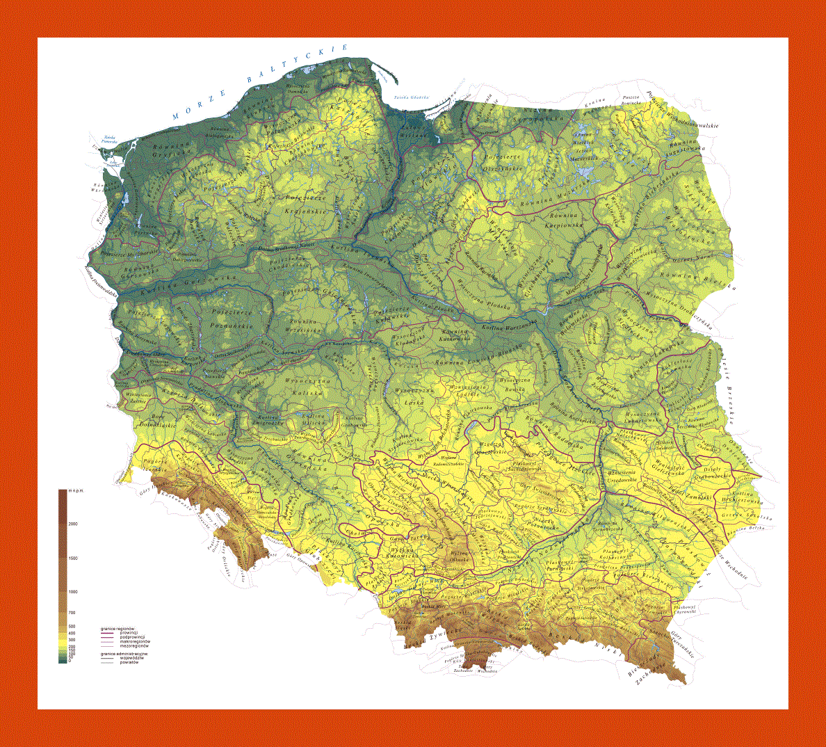 Physical map of Poland