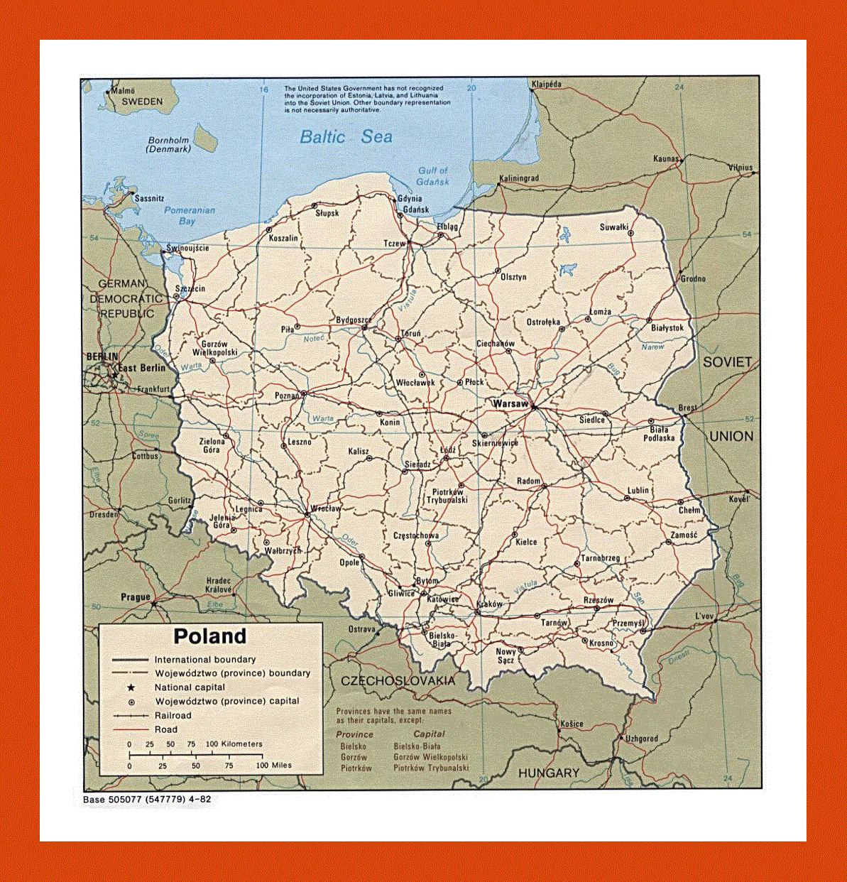 Political and administrative map of Poland - 1982
