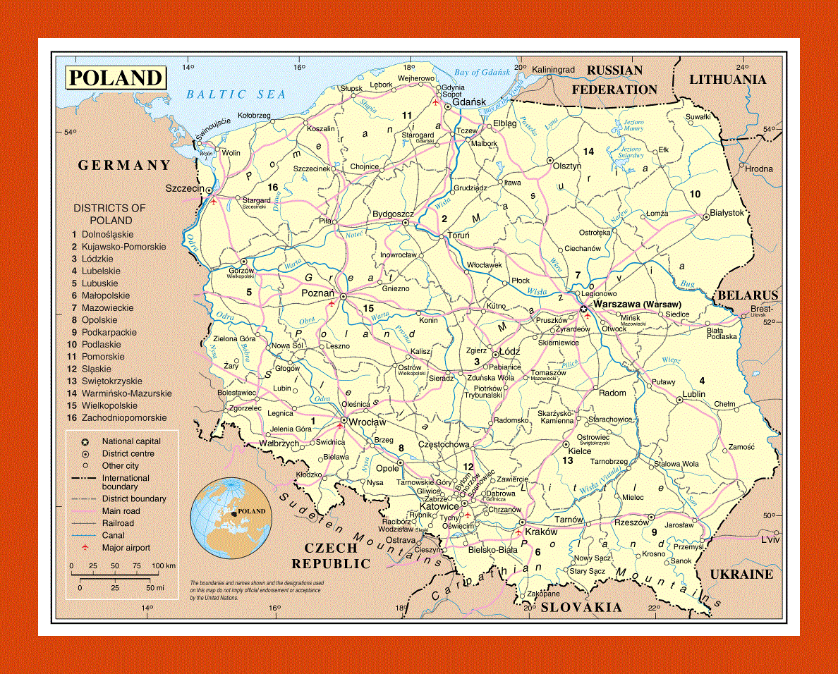 Political and administrative map of Poland