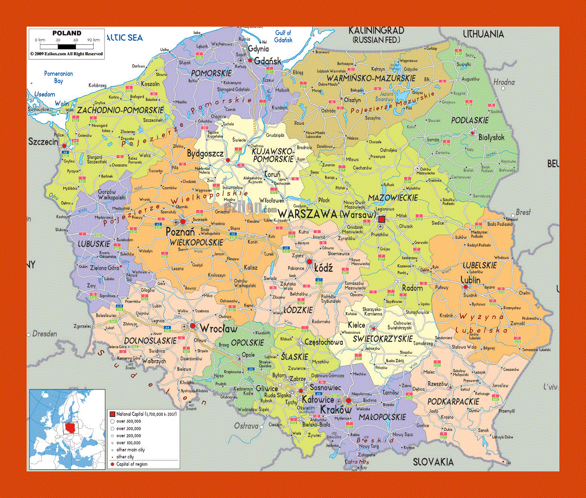 Political and administrative map of Poland