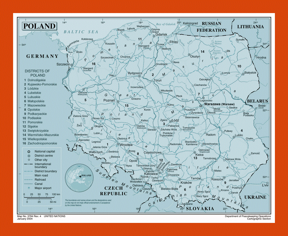 Political and administrative map of Poland