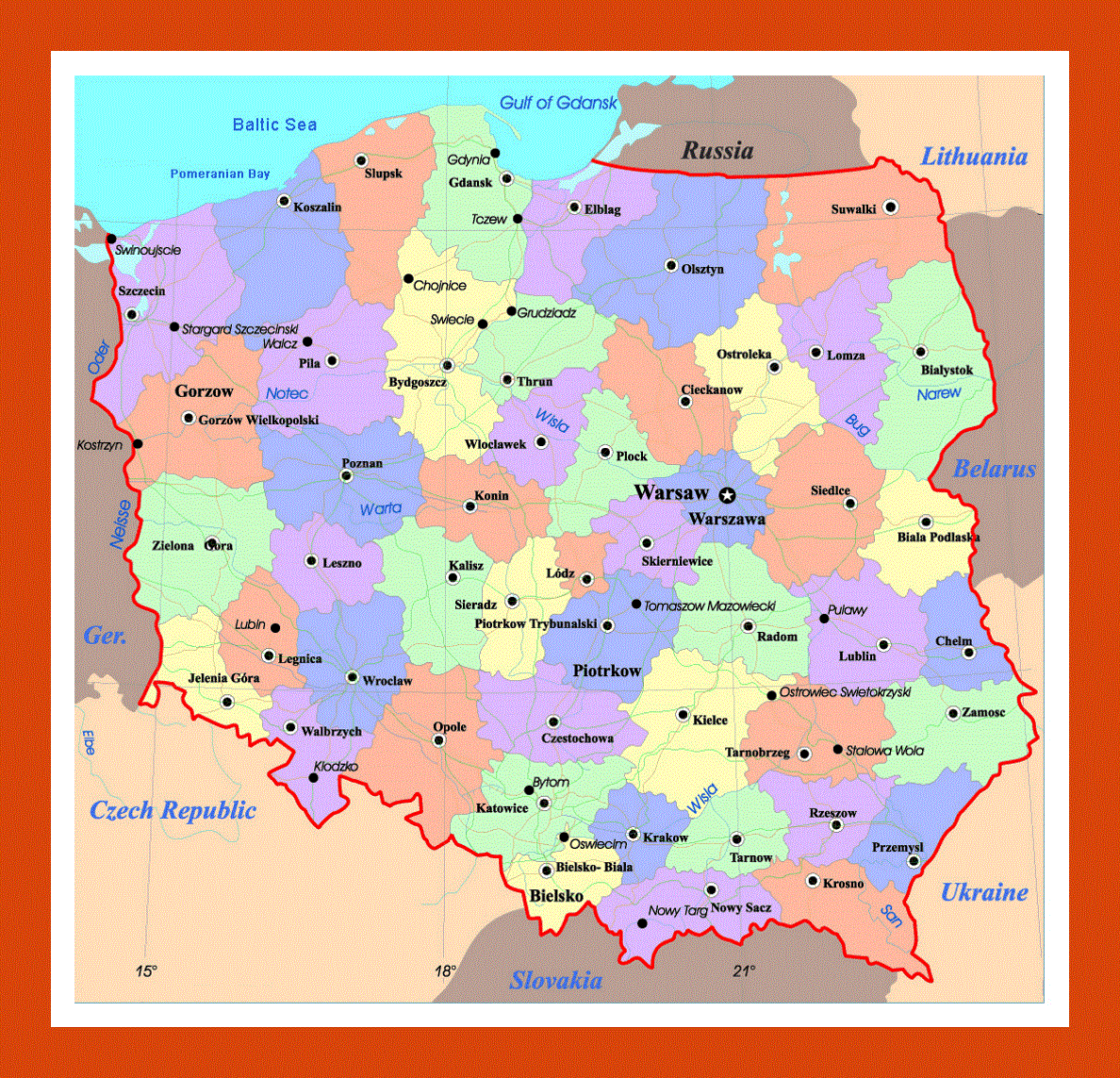 Political and administrative map of Poland