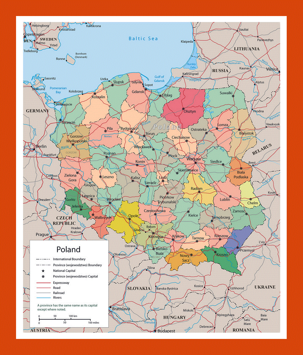 Political and administrative map of Poland