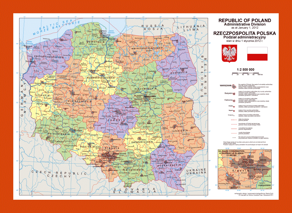 Political and administrative map of Poland