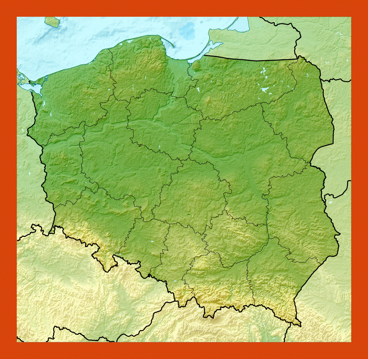Relief map of Poland