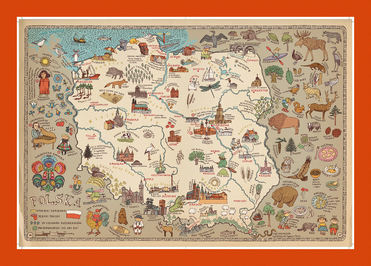 Tourist illustrated map of Poland