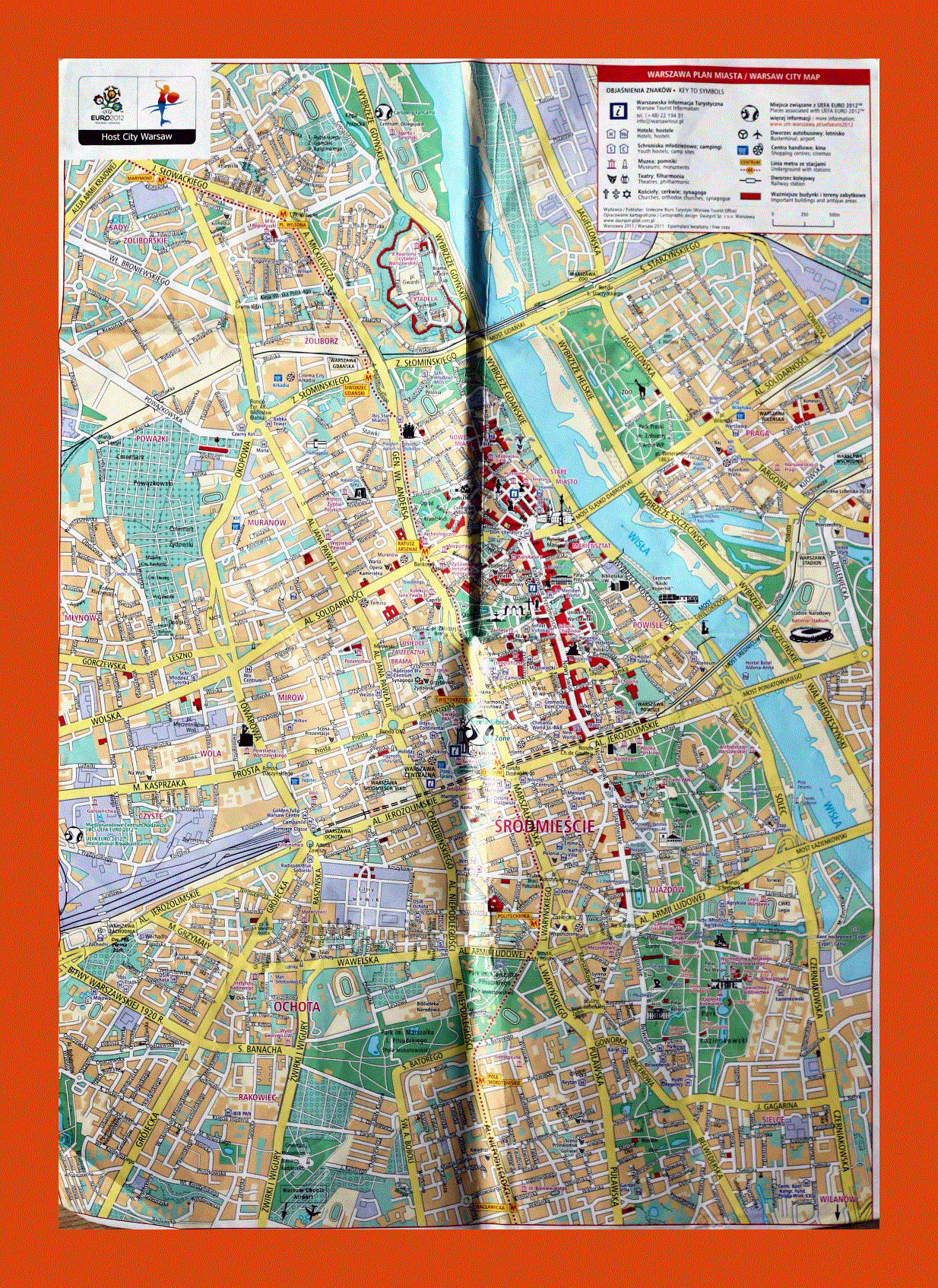 Guide map of central part of Warsaw city