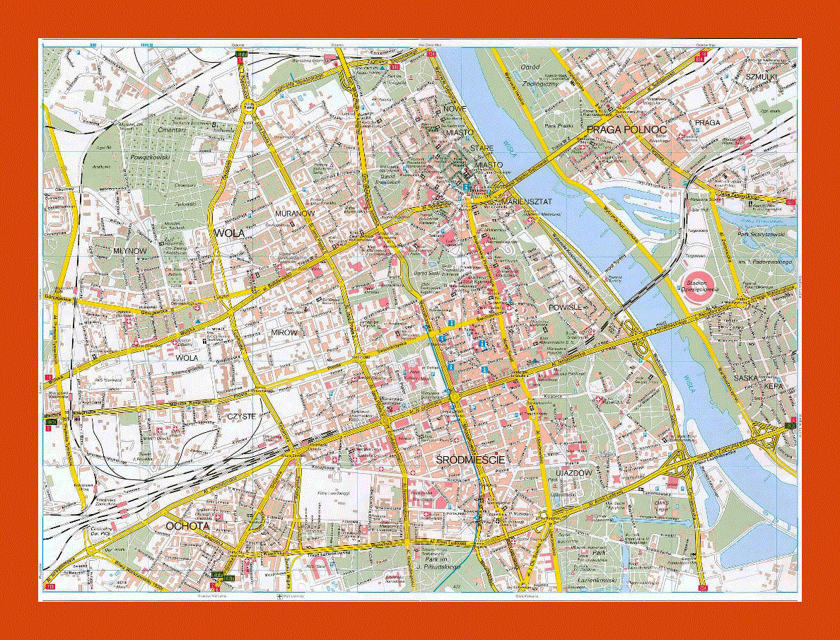 Road map of Warsaw city center