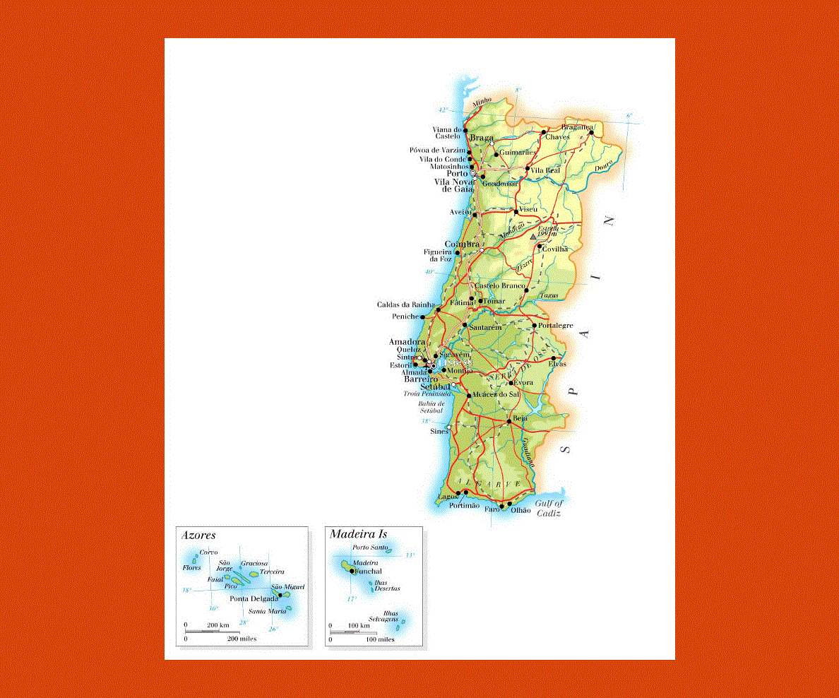 Road map of Portugal, Maps of Portugal, Maps of Europe, GIF map, Maps  of the World in GIF format