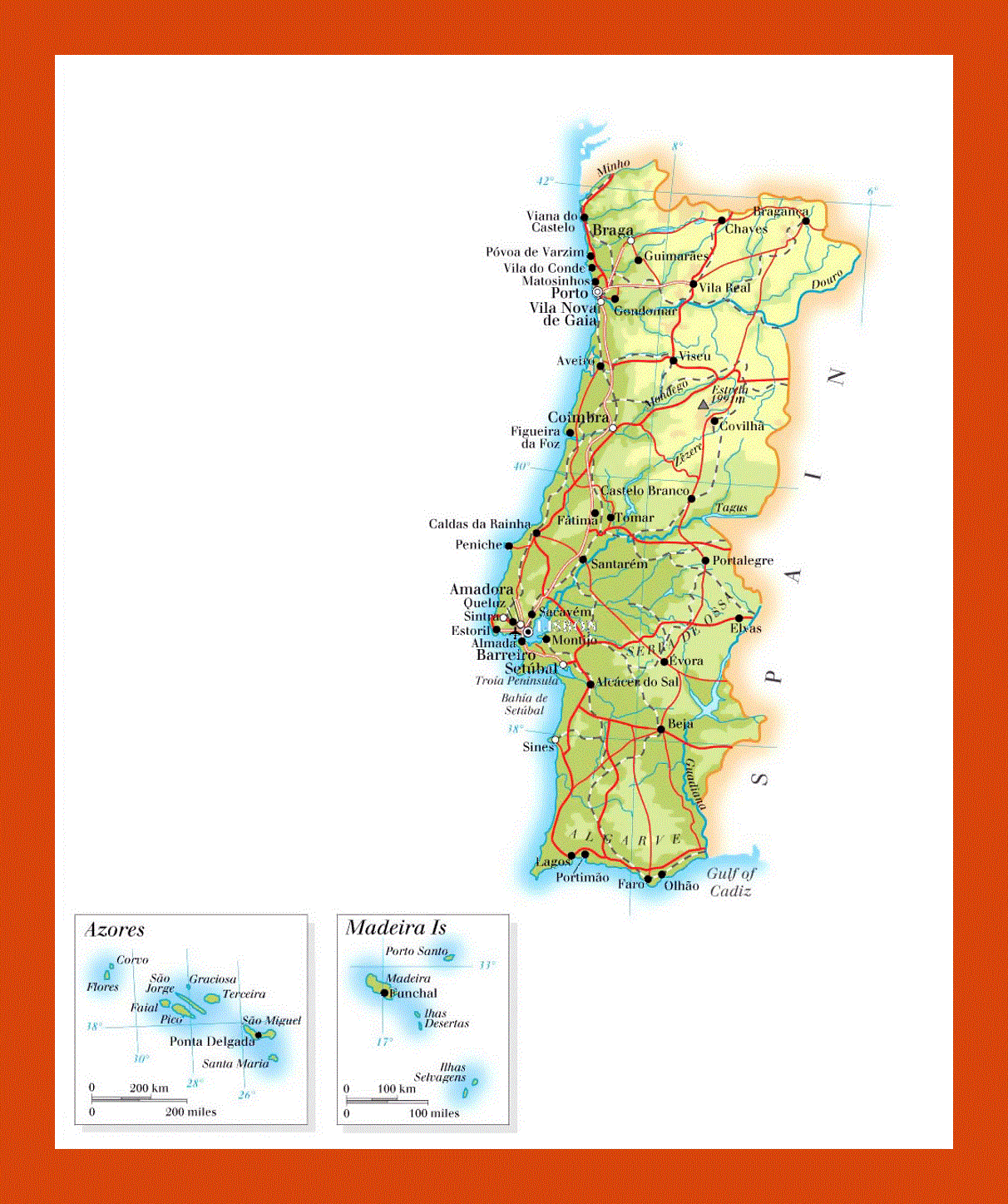 Elevation map of Portugal