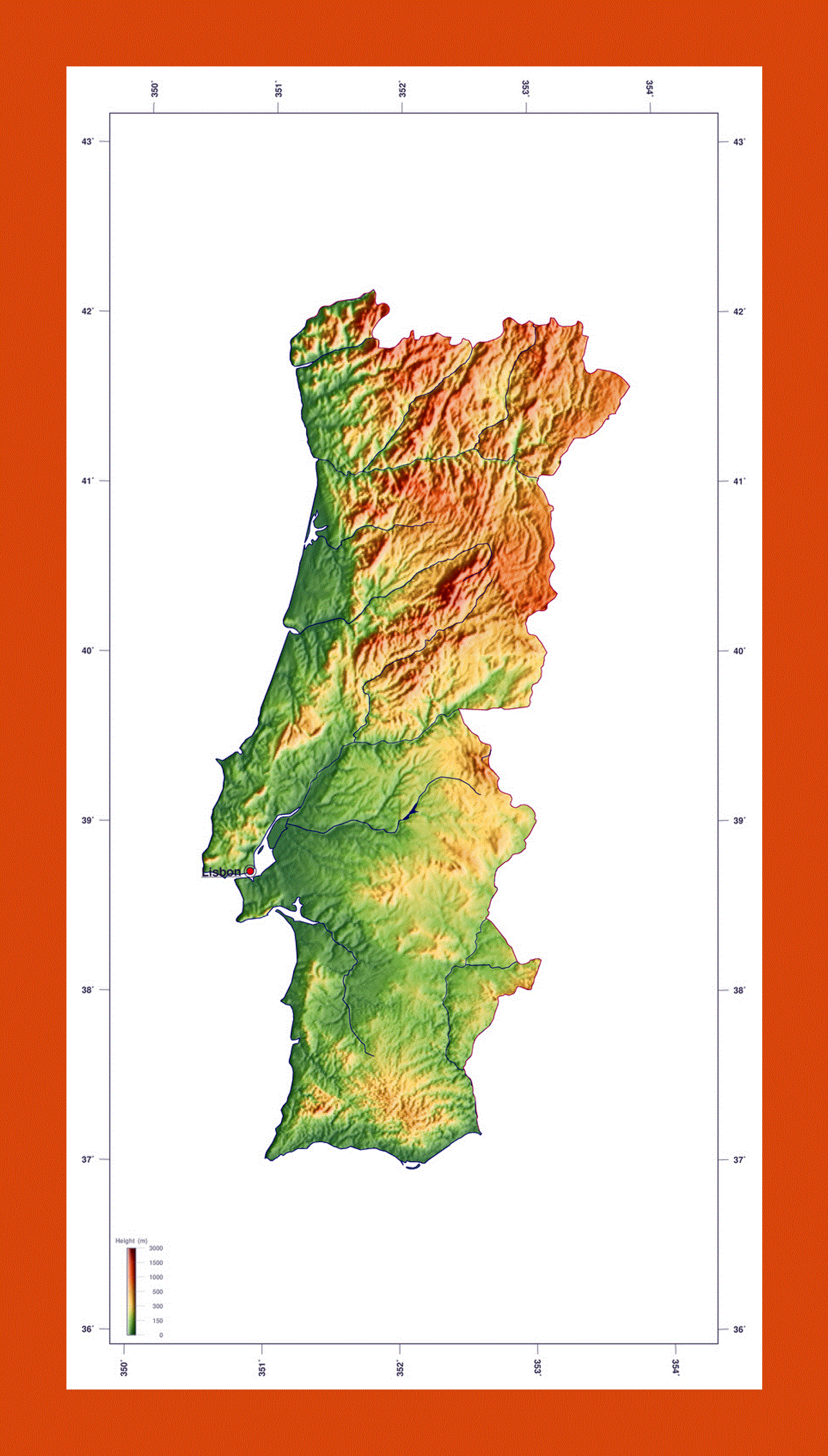 Elevation map of Portugal