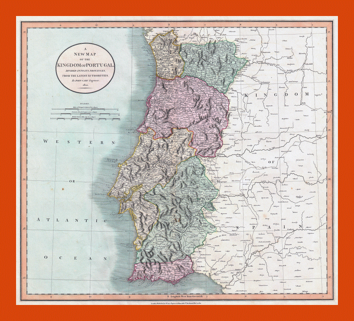 Old political and administrative map of Portugal - 1801