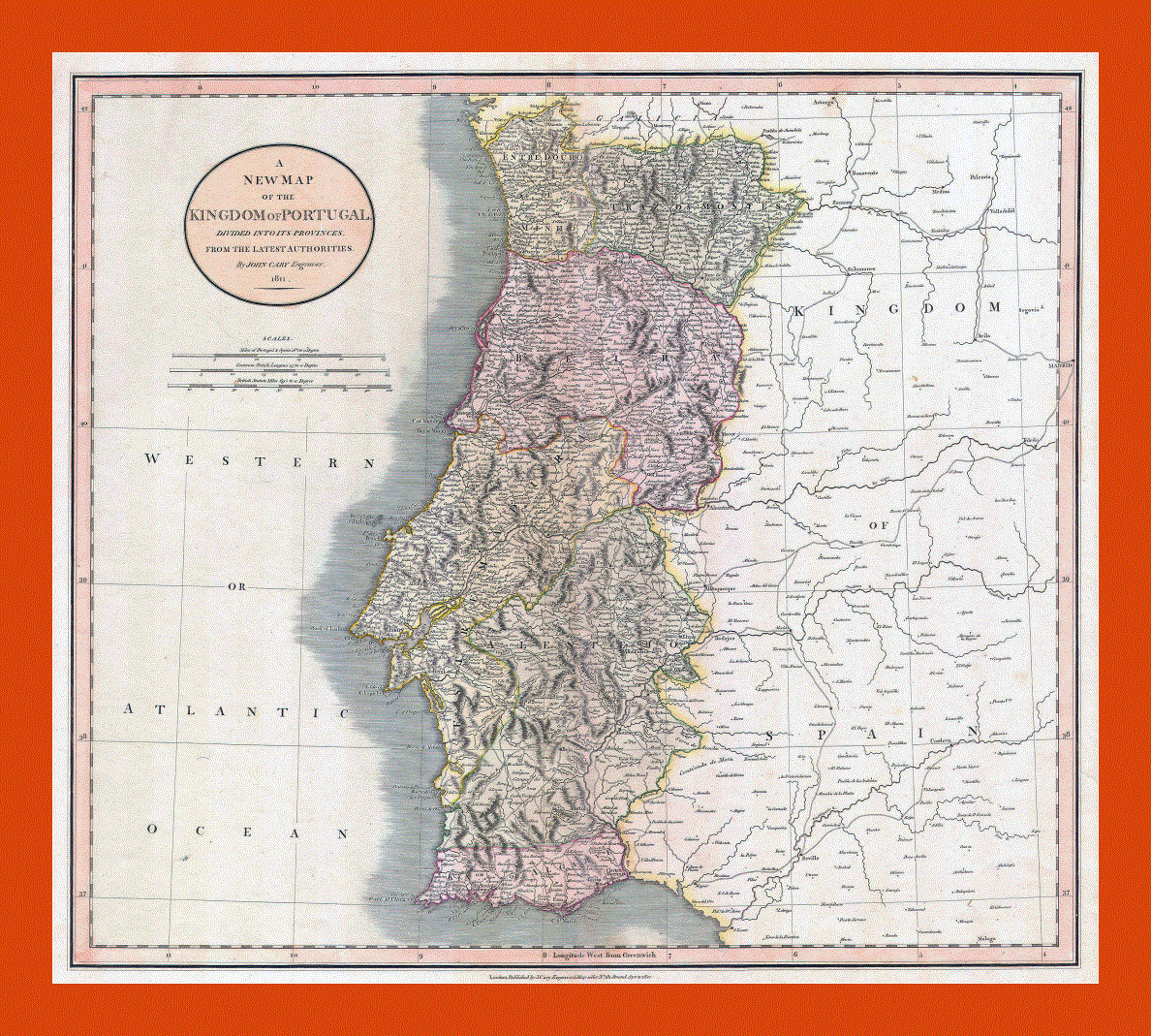 Old political and administrative map of Portugal - 1811