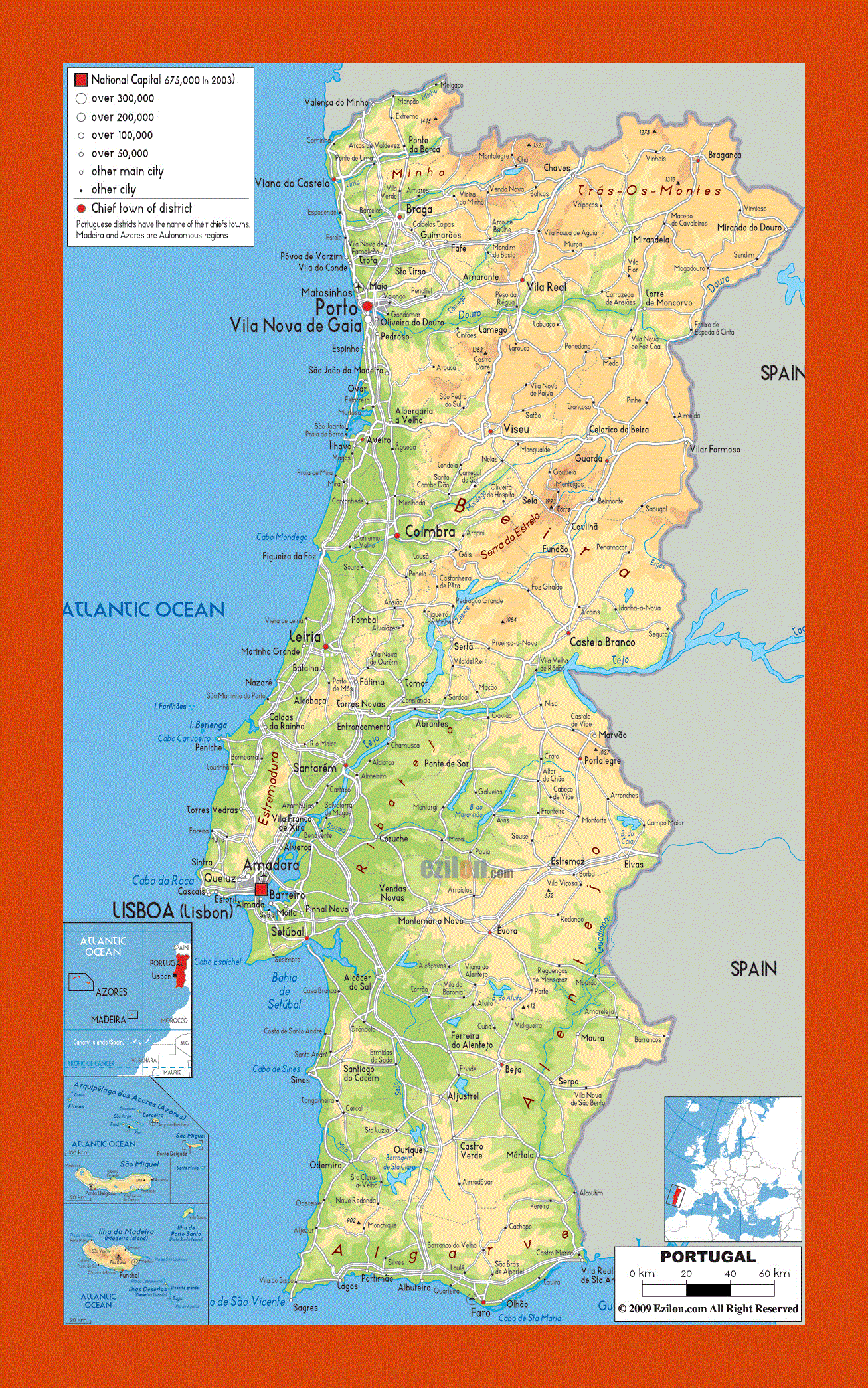 Road map of Portugal, Maps of Portugal, Maps of Europe, GIF map, Maps  of the World in GIF format