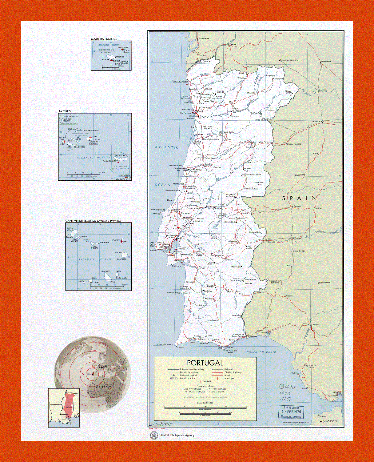 Political and administrative map of Portugal - 1972