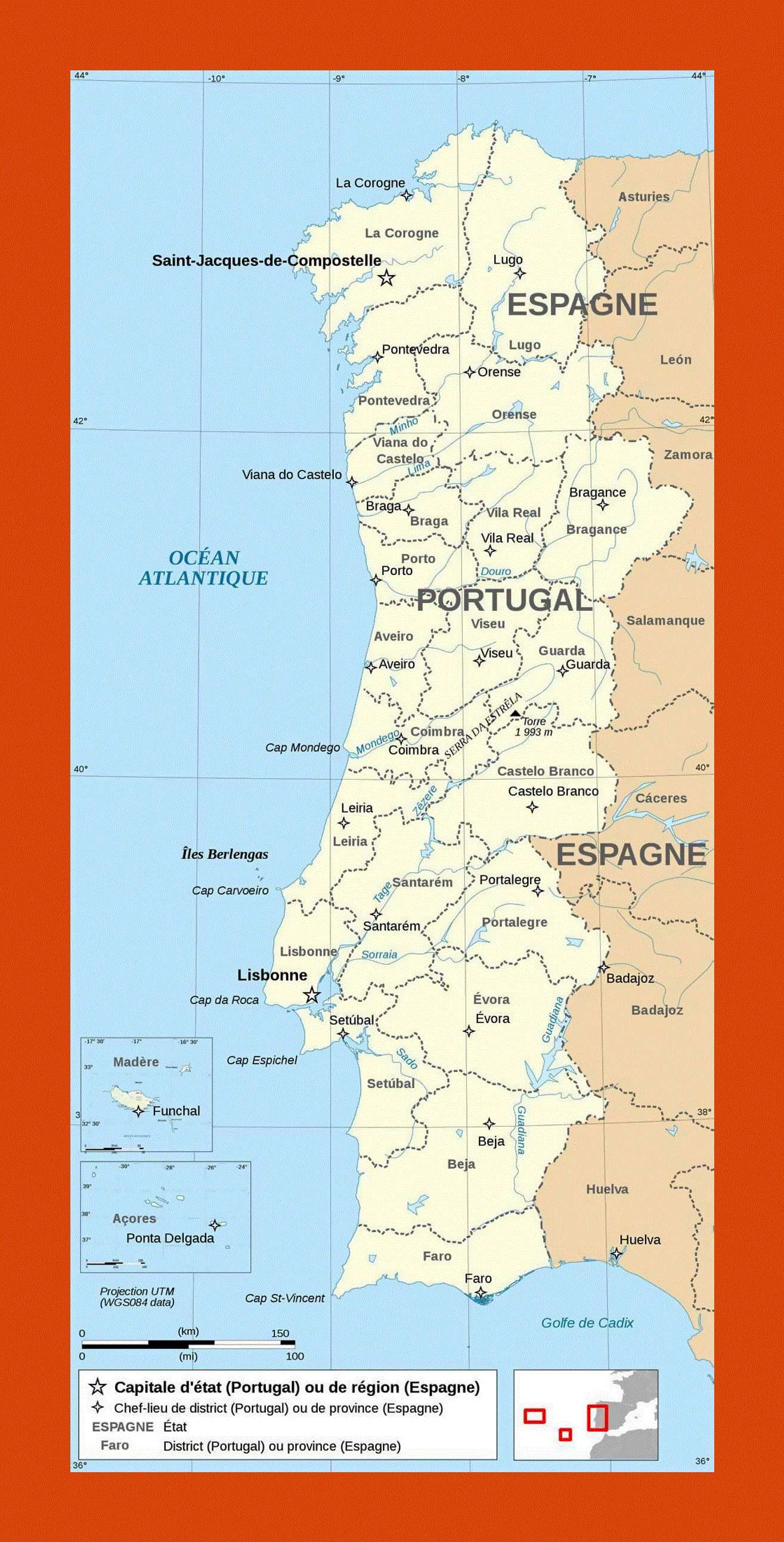 Political and administrative map of Portugal