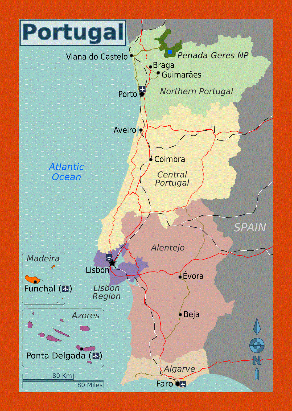 Regions map of Portugal