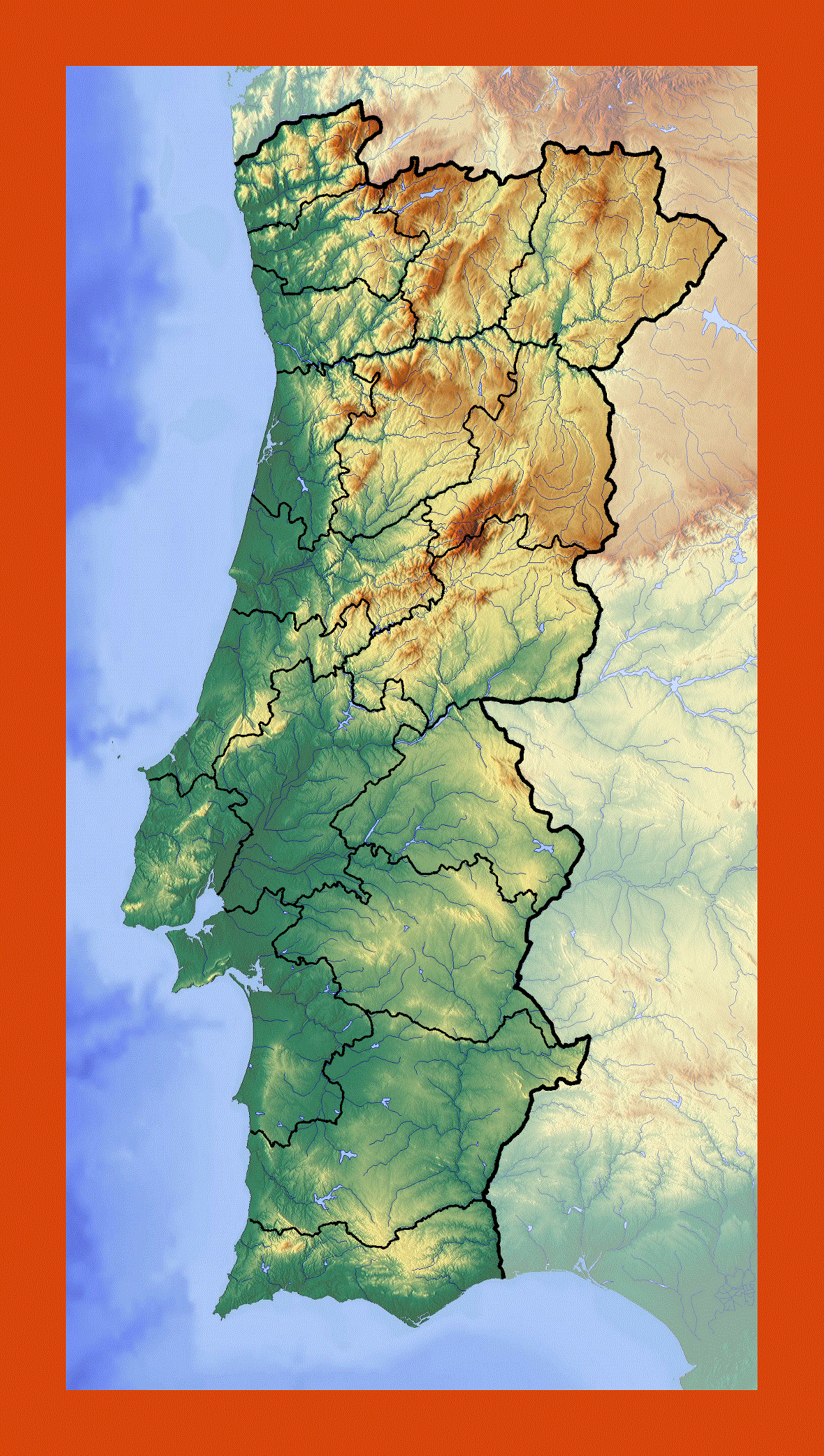 Relief map of Portugal