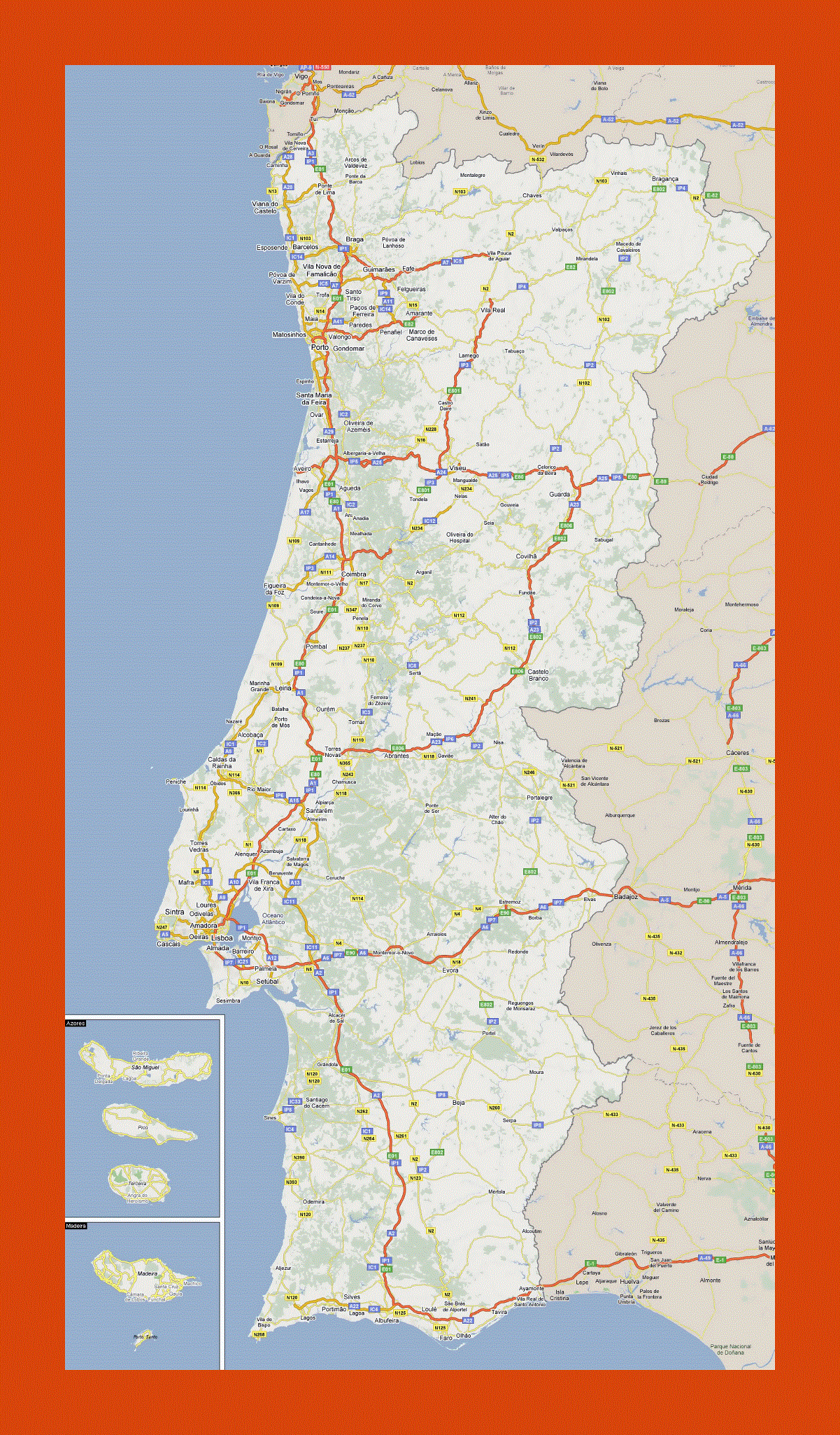 Road map of Portugal