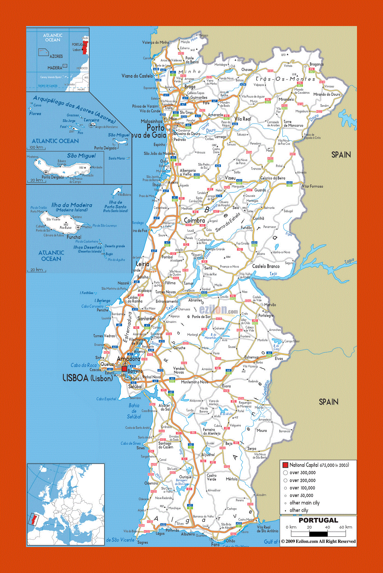 Road map of Portugal