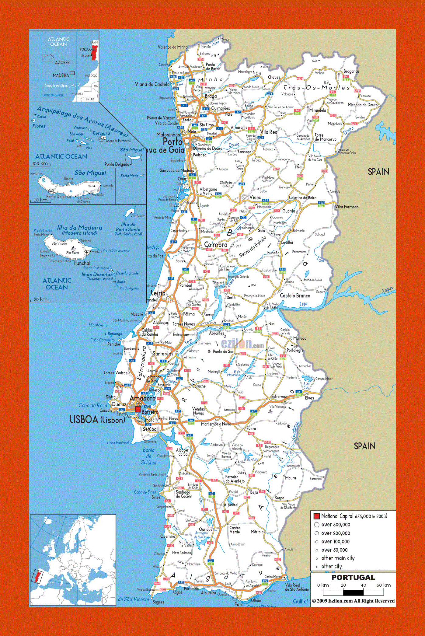 Road map of Portugal, Maps of Portugal, Maps of Europe, GIF map, Maps  of the World in GIF format