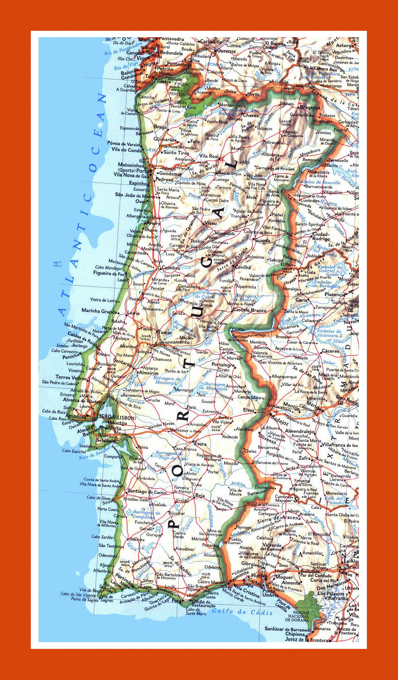 Road map of Portugal