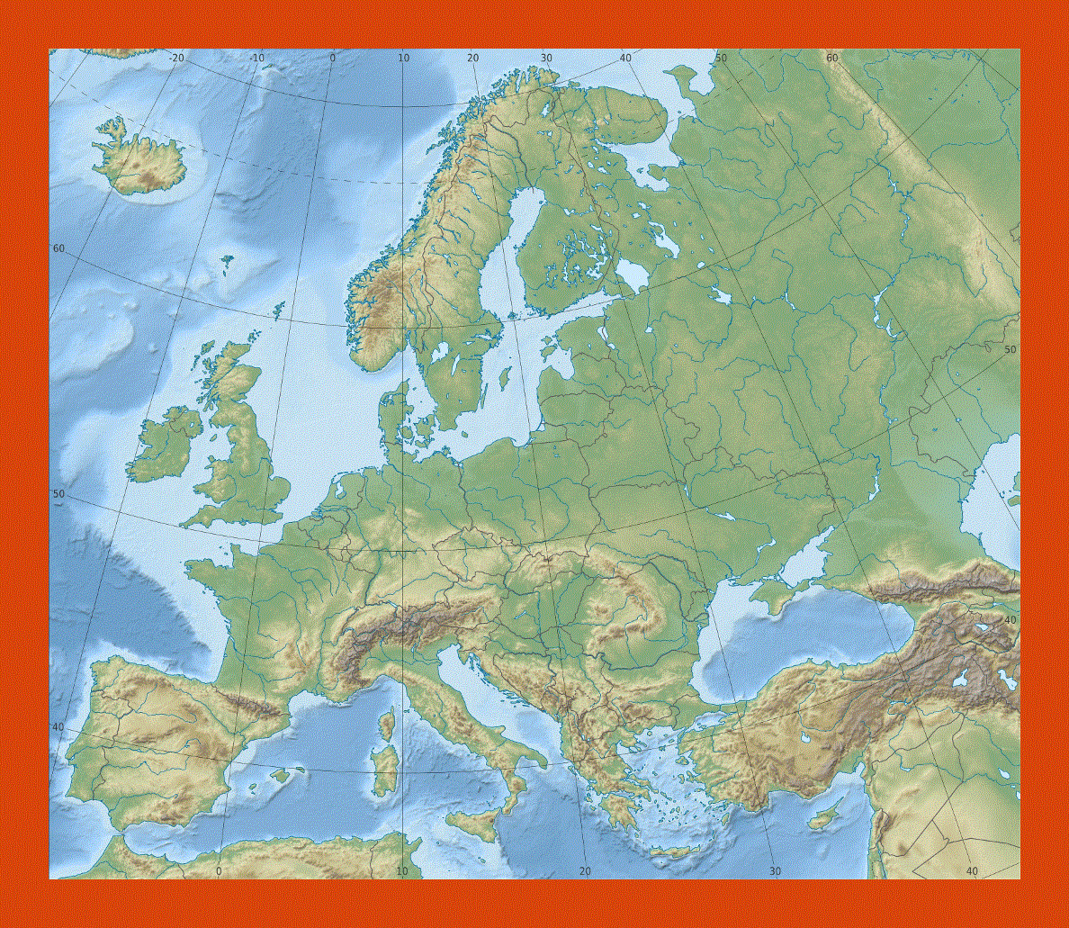 Relief map of Europe