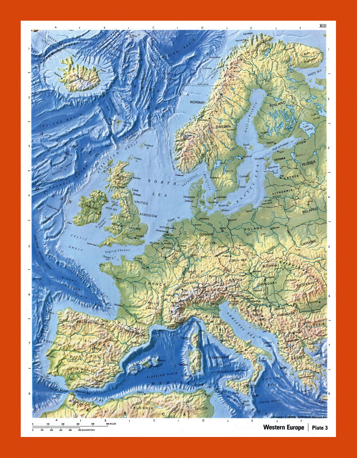 Relief map of Western Europe