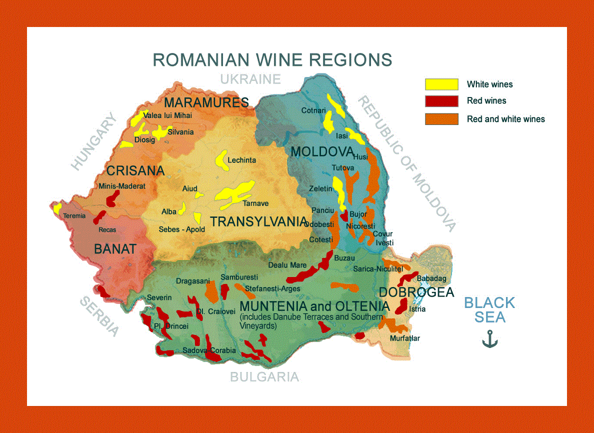 Map of Romanian wine regions