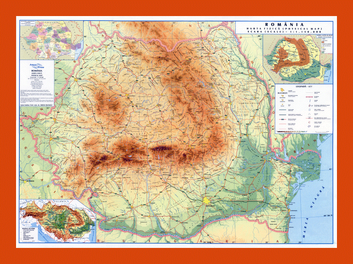 Physical map of Romania