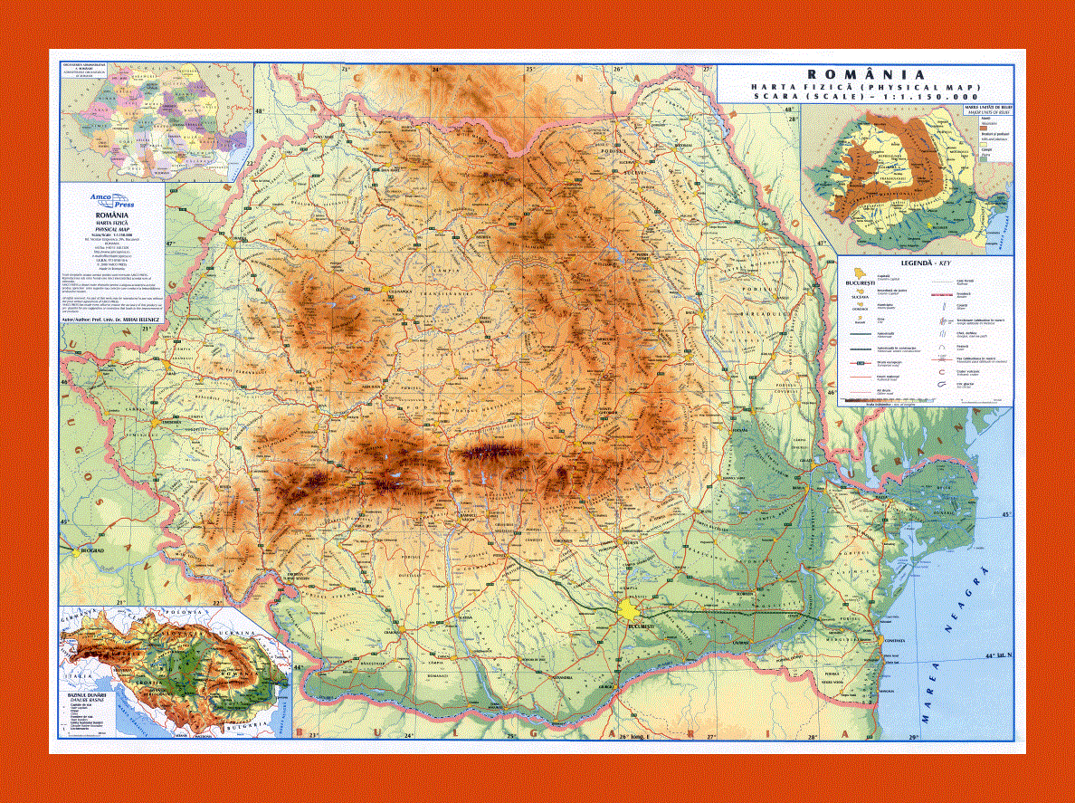 Physical map of Romania