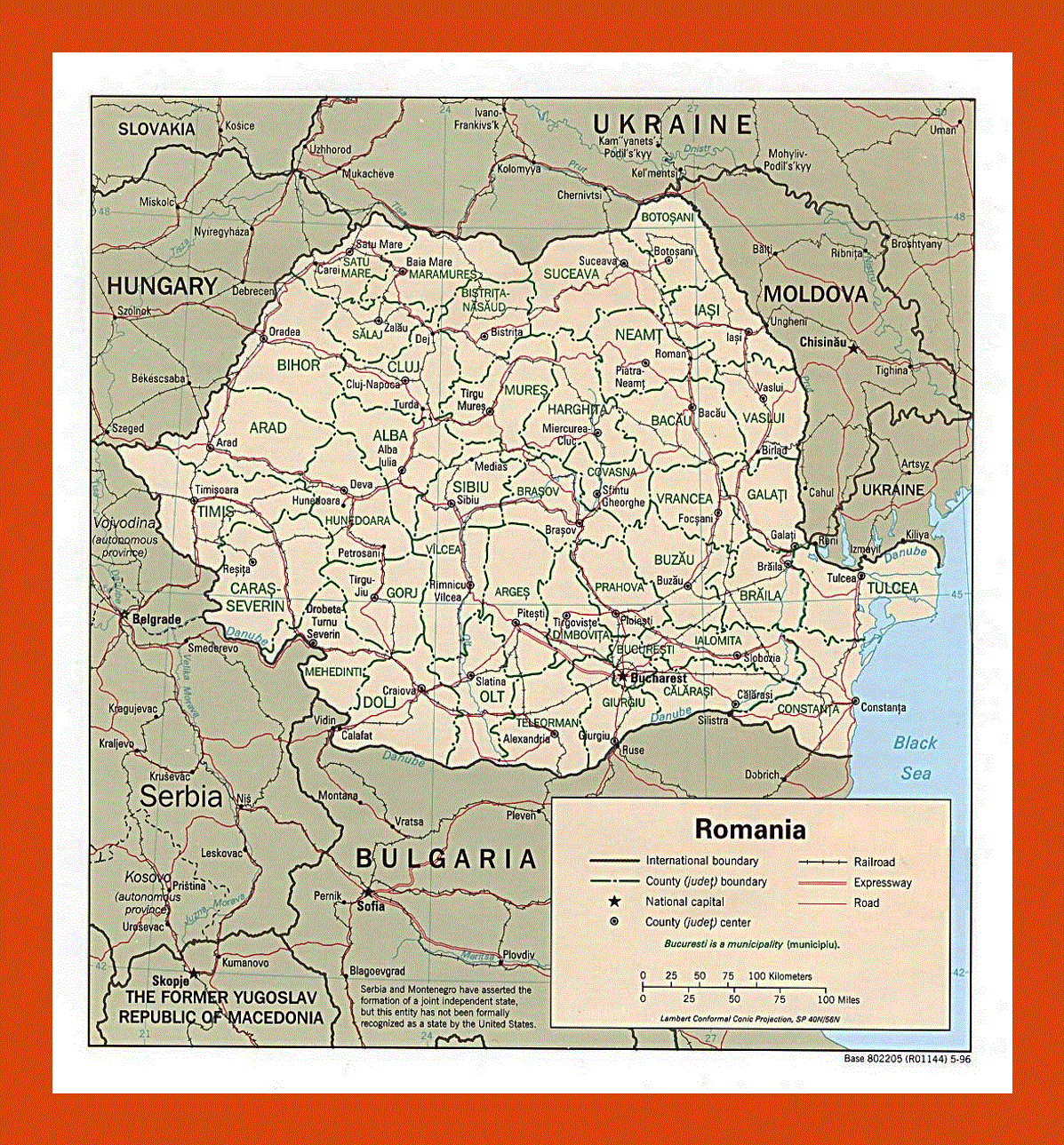 Political and administrative map of Romania - 1996