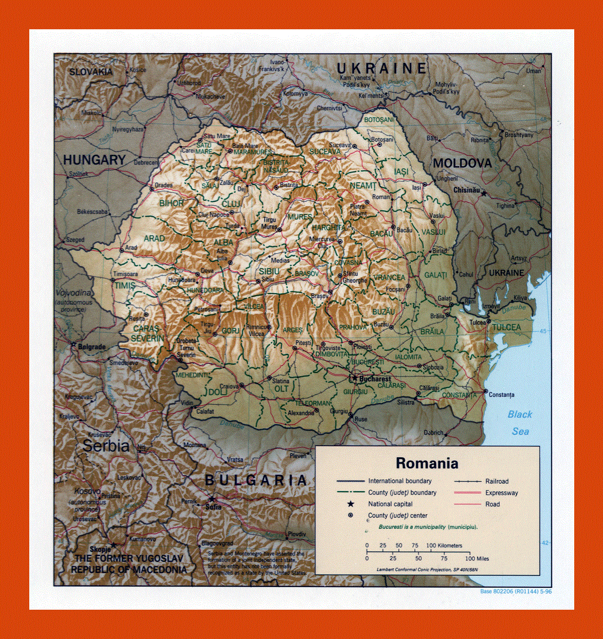 Political and administrative map of Romania - 1996