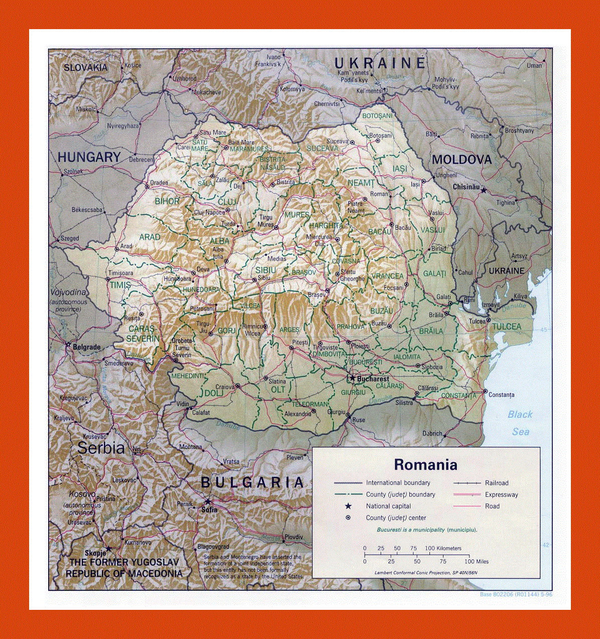 Political and administrative map of Romania - 1996