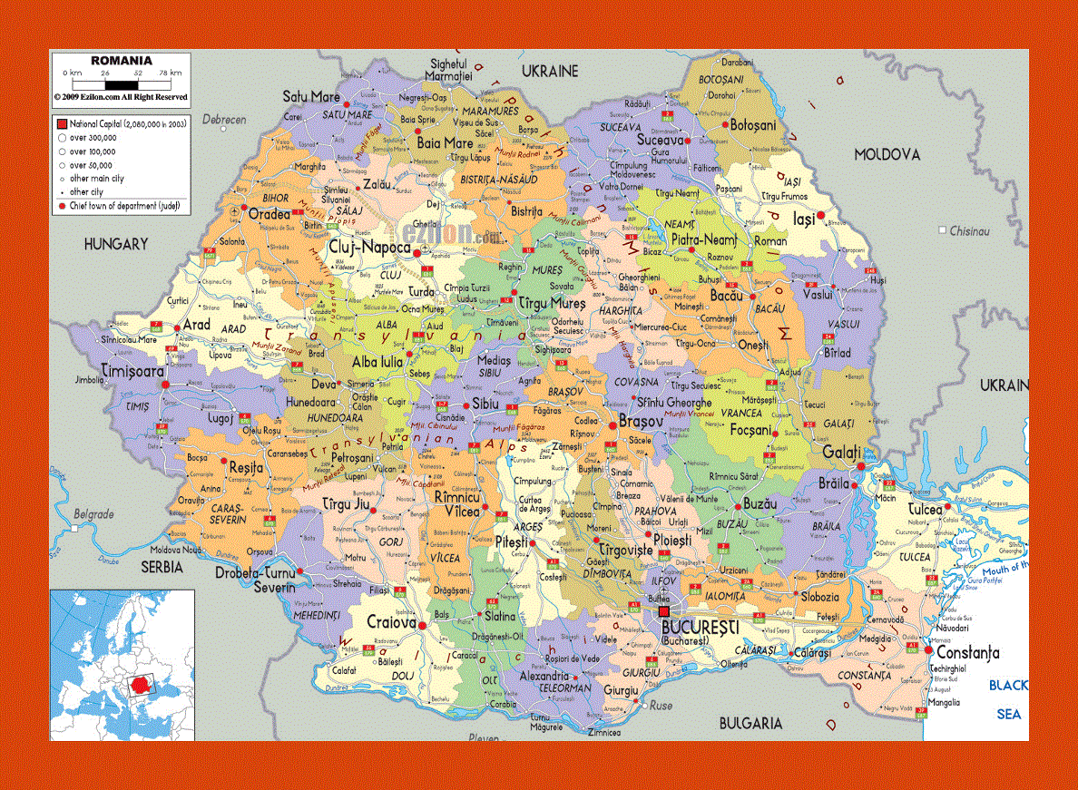 Political and administrative map of Romania