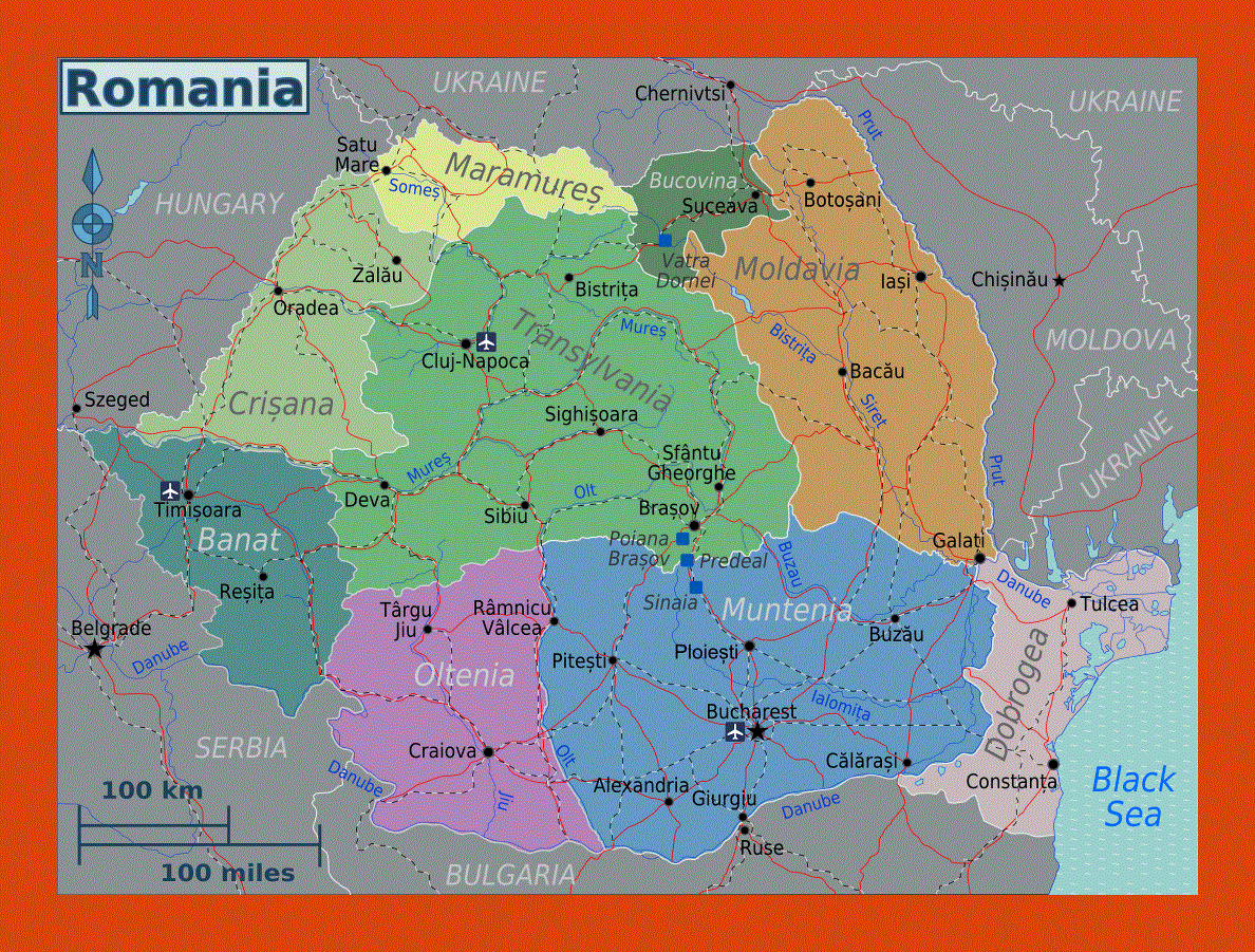 Regions map of Romania