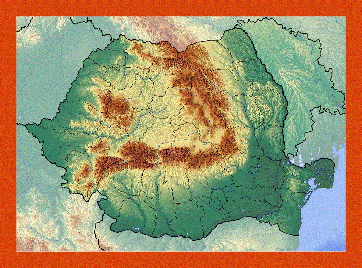 Relief map of Romania