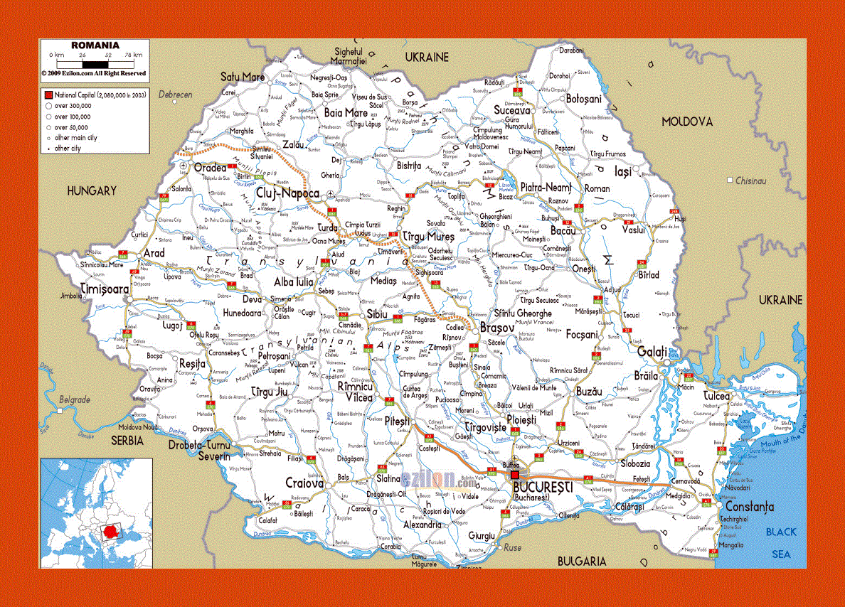Road map of Romania