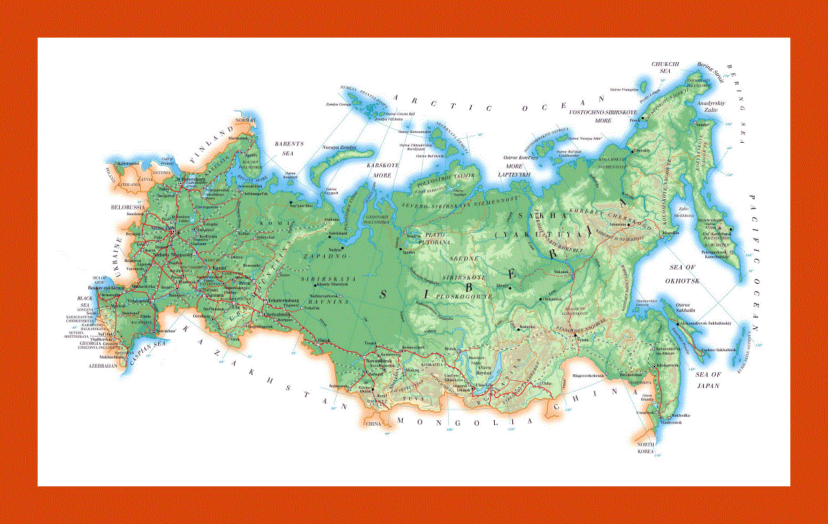 Elevation map of Russia