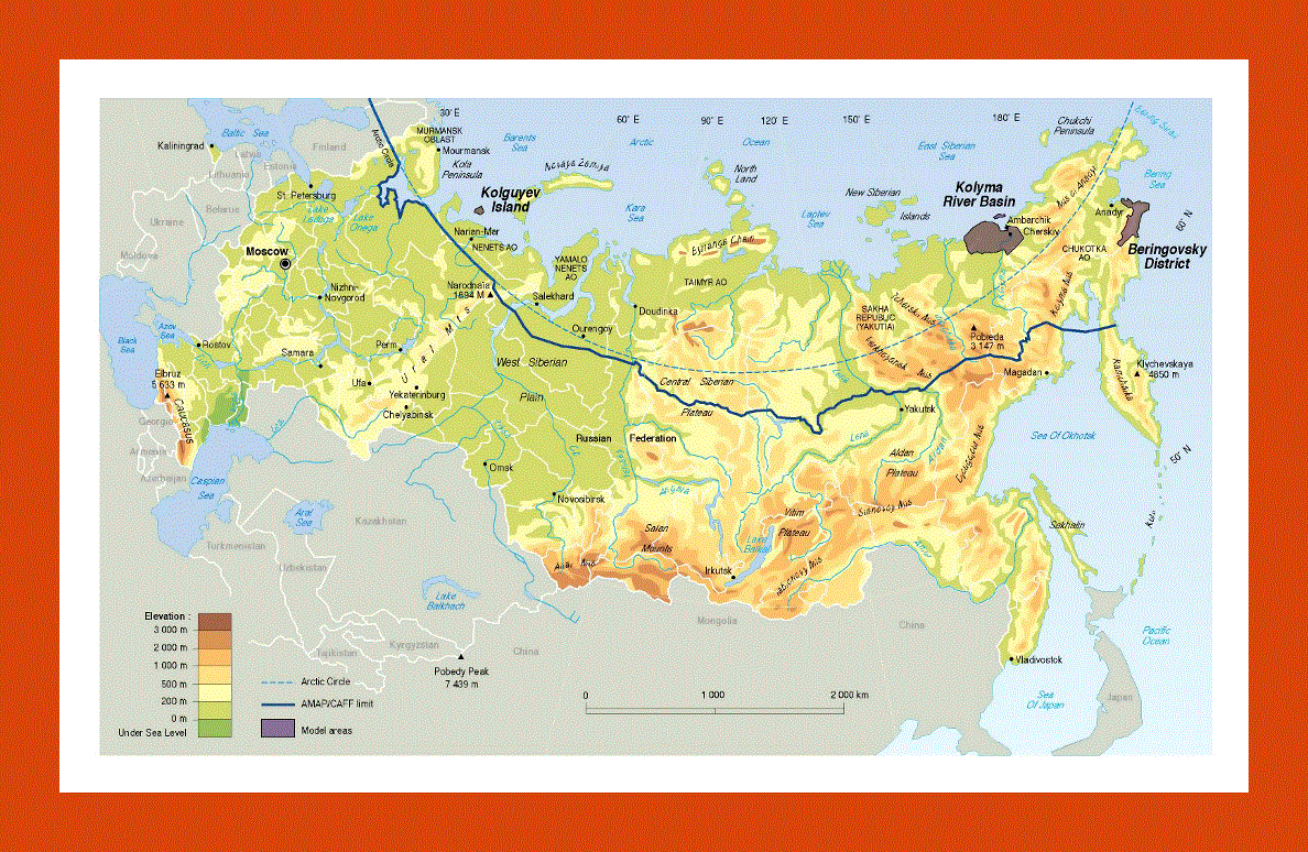 Elevation map of Russia