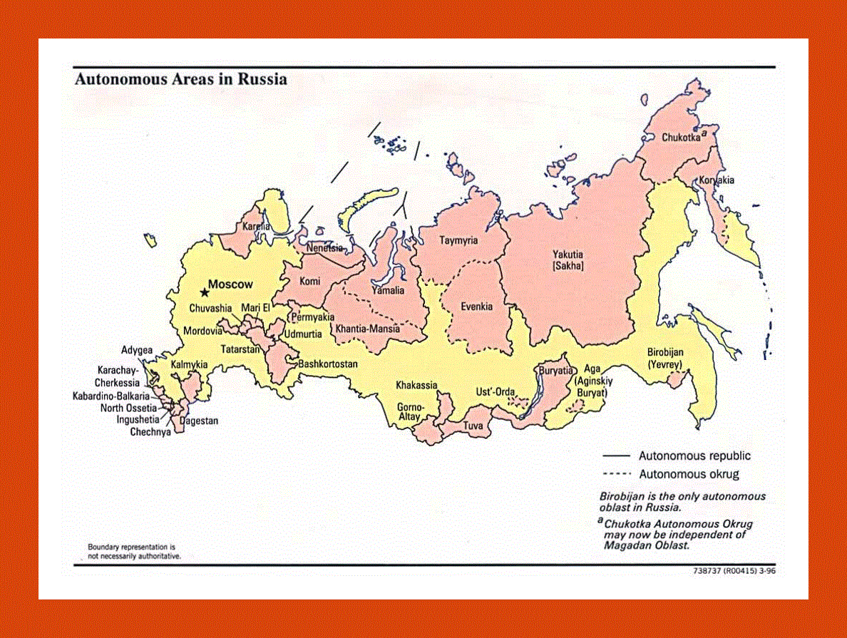 Map of Autonomous Areas in Russia - 1996