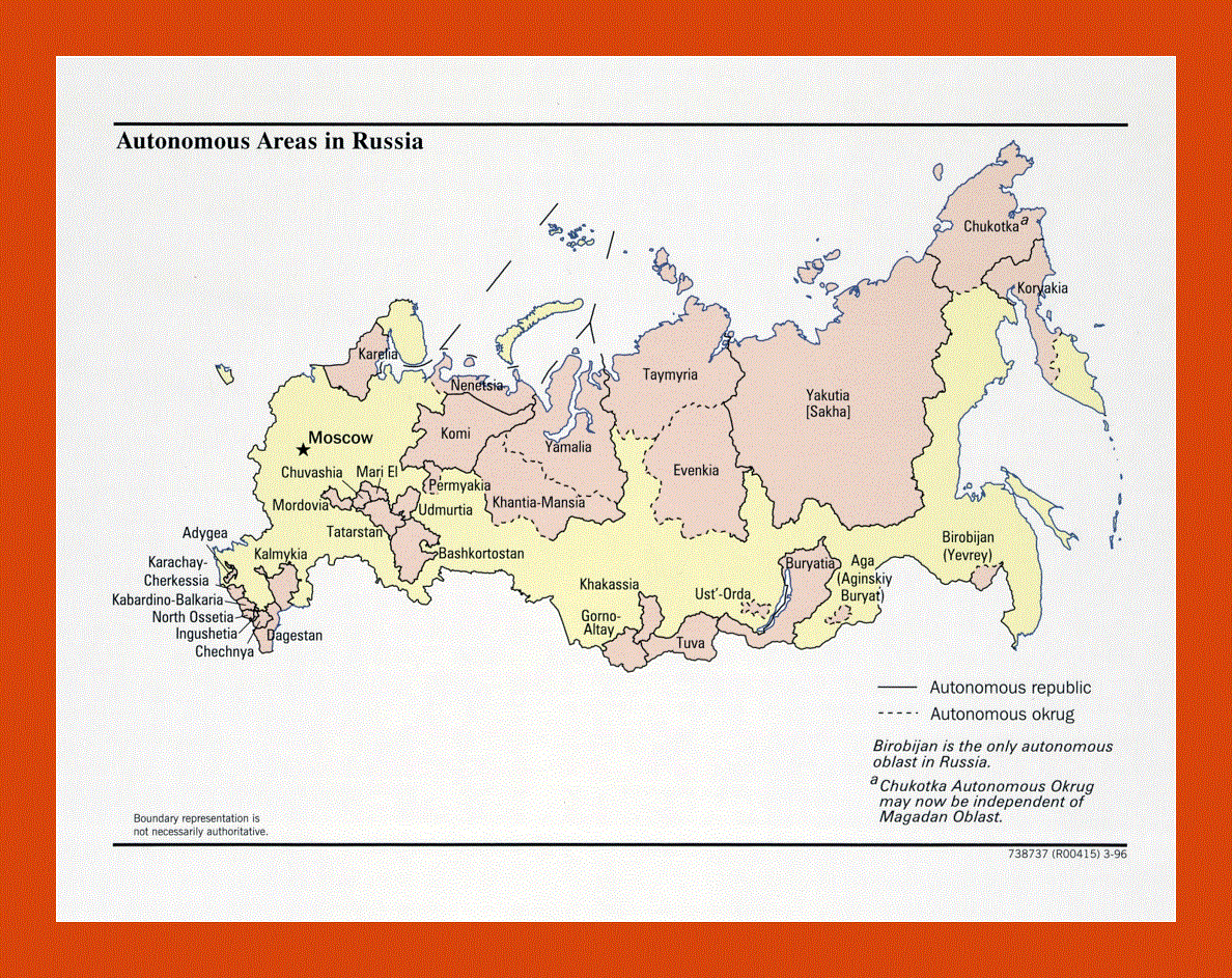 Map of Autonomous Areas of Russia - 1996