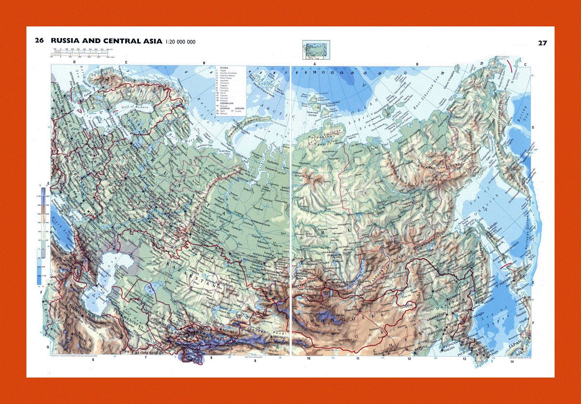 Physical map of Russia