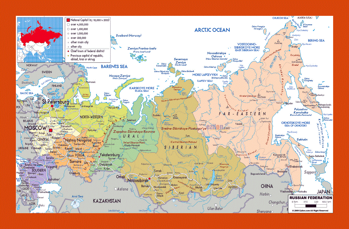 Political and administrative map of Russia