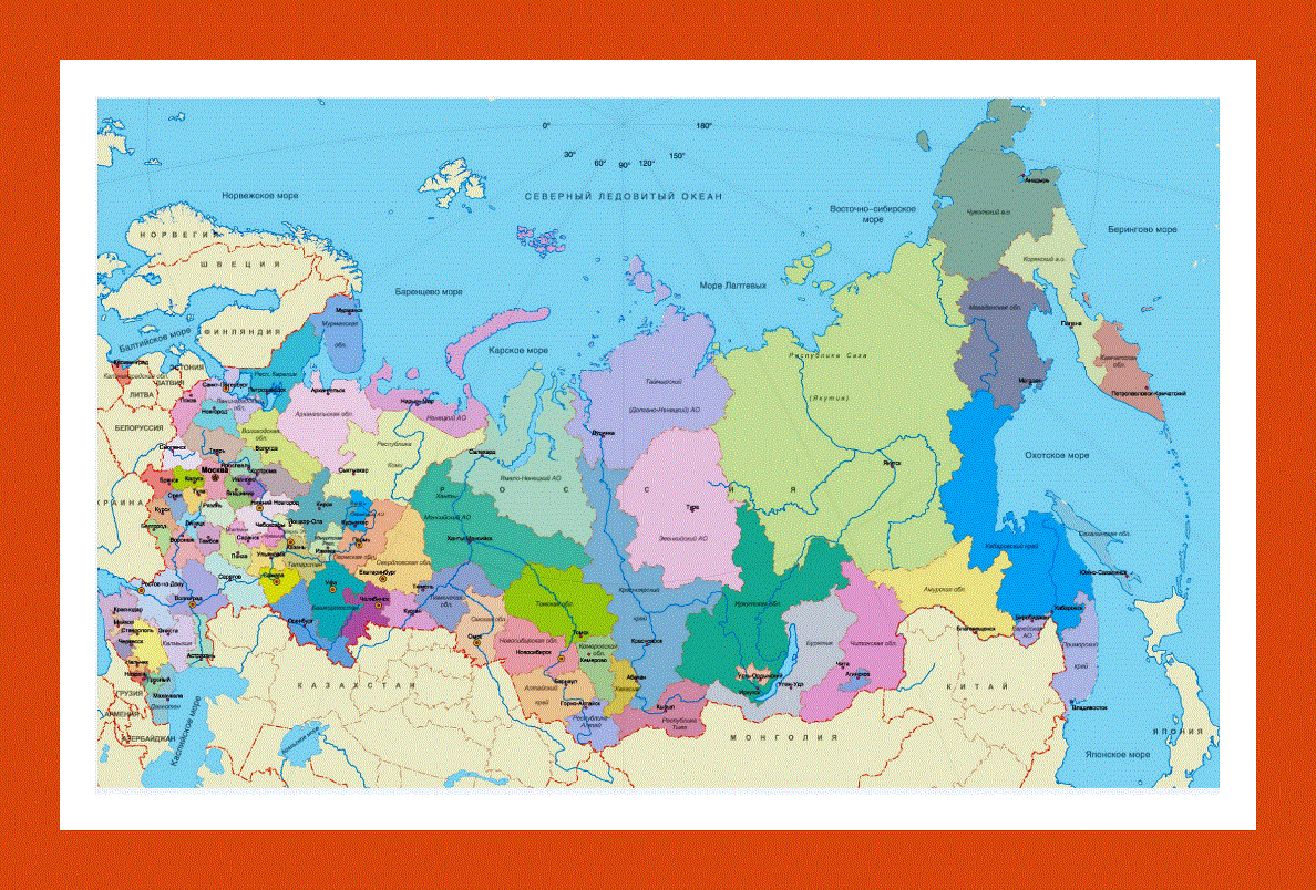 Regions map of Russia in russian