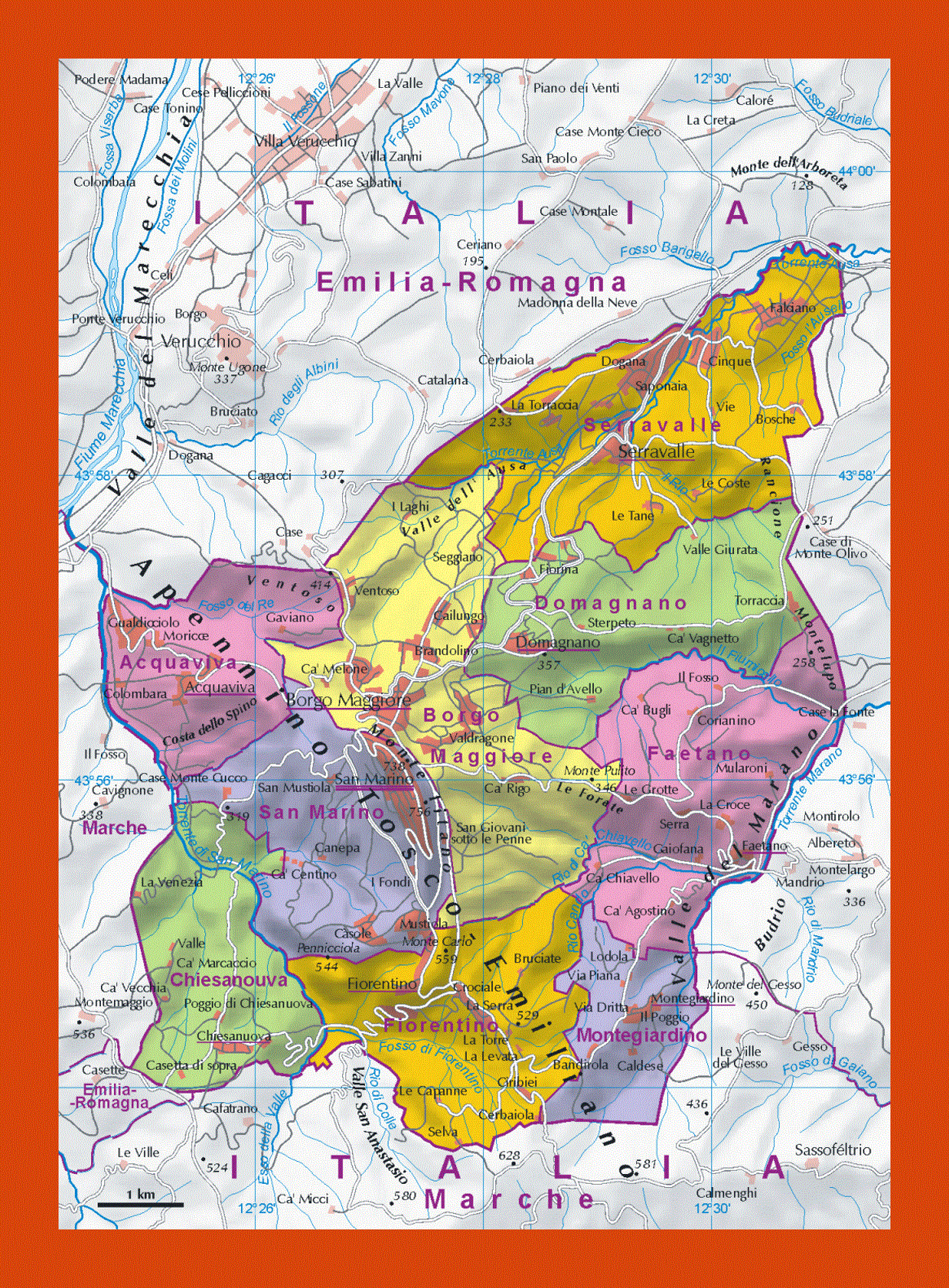 Administrative map of San Marino