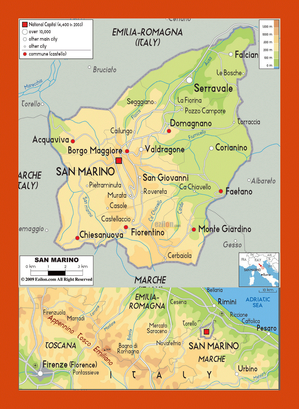 Physical map of San Marino