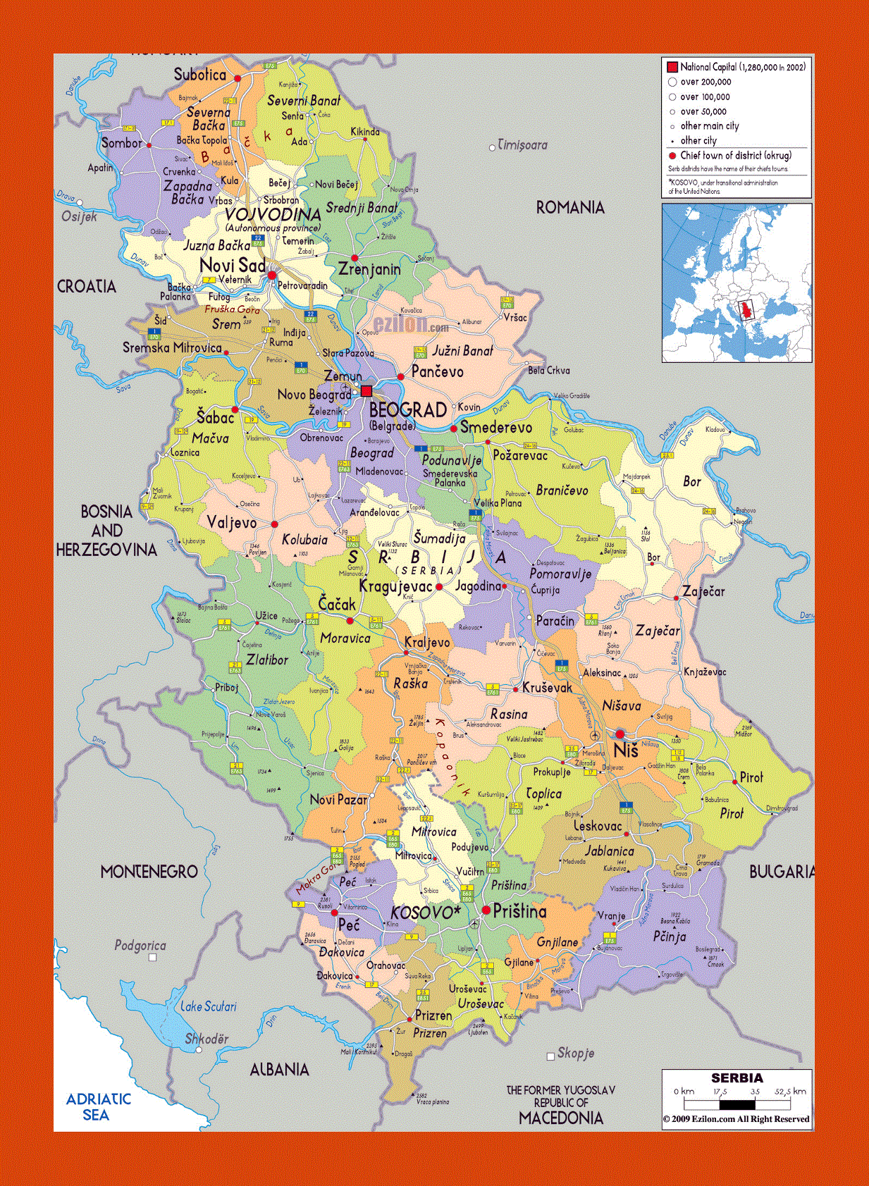 Political and administrative map of Serbia